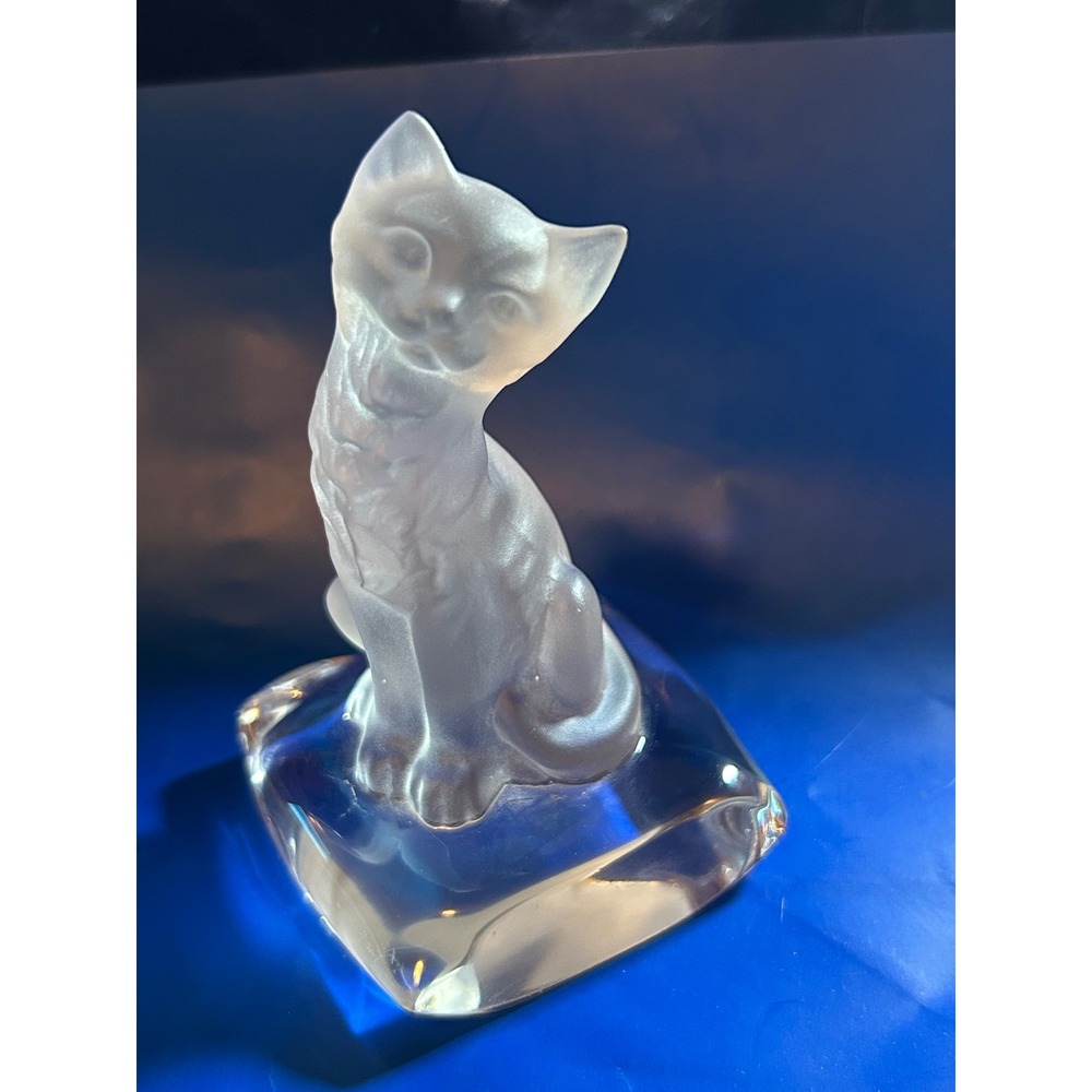 Goebel Frosted Crystal Cat on Glass Pillow Figurine Clear Finish Feline Vintage